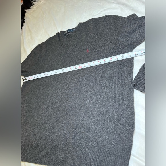 Polo Ralph Lauren men’s size XXL sweater 100% lambswool gray logo pullover Vneck - Picture 7 of 9